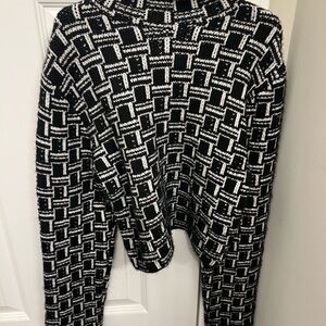 Zara Black and White Patterned Turtleneck Cropped Sweater